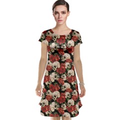 Brown Skull And Flowers Day Of The Dead Vintage Cap Sleeve Nightdress by CoolDesigns