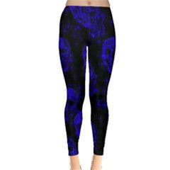 Sparkling Glitter Skulls Blue Leggings  by ImpressiveMoments