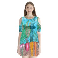 Mural Displaying Array Of Garden Vegetables Shoulder Cutout Velvet  One Piece by Simbadda