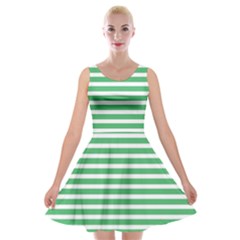 Horizontal Stripes Green Velvet Skater Dress by Mariart