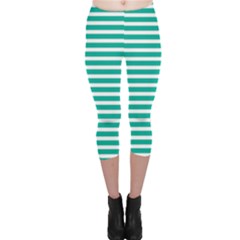 Horizontal Stripes Green Teal Capri Leggings  by Mariart