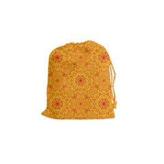 Solar Mandala  Orange Rangoli  Drawstring Pouch (small) by bunart