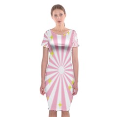 Hurak Pink Star Yellow Hole Sunlight Light Classic Short Sleeve Midi Dress by Mariart