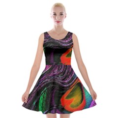 Peacock Feather Rainbow Velvet Skater Dress by Simbadda