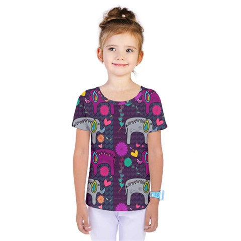 Colorful Elephants Love Background Kids  One Piece Tee by Simbadda