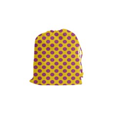 Polka Dot Purple Yellow Drawstring Pouches (small)  by Mariart