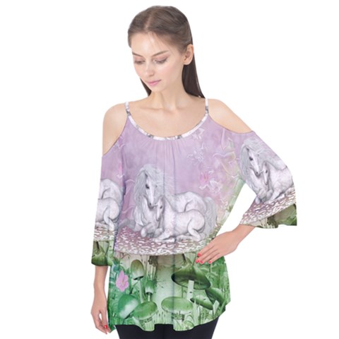 Wonderful Unicorn With Foal On A Mushroom Flutter Tees by FantasyWorld7
