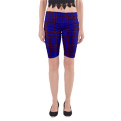 Line Plaid Red Blue Yoga Cropped Leggings by Mariart