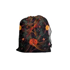 Fractal Wallpaper With Dancing Planets On Black Background Drawstring Pouches (medium)  by Nexatart