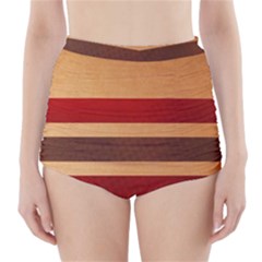 Vintage Striped Polka Dot Red Brown High-waisted Bikini Bottoms by Mariart
