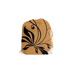 Black Brown Floral Symbol Drawstring Pouches (small)  by Mariart