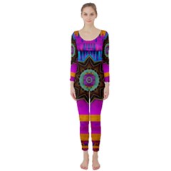 Air And Stars Global With Some Guitars Pop Art Long Sleeve Catsuit by pepitasart