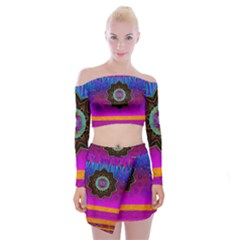 Air And Stars Global With Some Guitars Pop Art Off Shoulder Top With Skirt Set by pepitasart