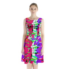 Colorful Glitch Pattern Design Sleeveless Chiffon Waist Tie Dress by dflcprintsclothing
