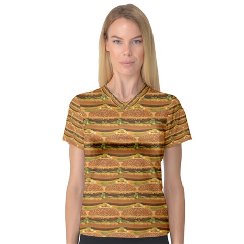 Delicious Burger Pattern Women s V-neck Sport Mesh Tee by berwies