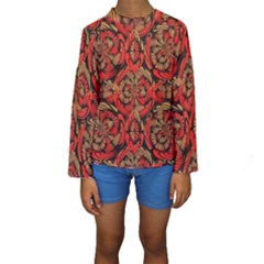 Red And Brown Pattern Kids  Long Sleeve Swimwear by linceazul