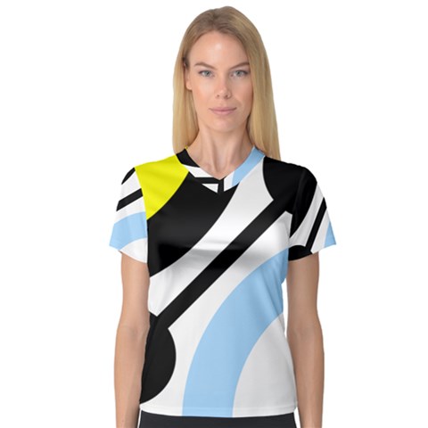 Circle Line Chevron Wave Black Blue Yellow Gray White Women s V-neck Sport Mesh Tee by Mariart