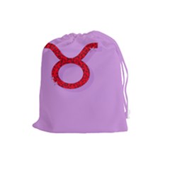 Illustrated Zodiac Purple Red Star Polka Circle Drawstring Pouches (large)  by Mariart