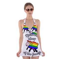 Rainbow Sheep Halter Swimsuit Dress by Valentinaart