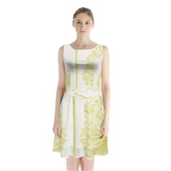 Flower Floral Yellow Sleeveless Waist Tie Chiffon Dress by Mariart