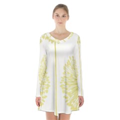 Flower Floral Yellow Long Sleeve Velvet V-neck Dress by Mariart