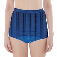 Rain Blue Sky Water Black Line High-waisted Bikini Bottoms by Mariart