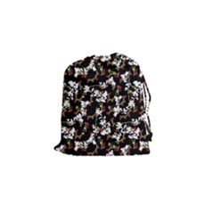 Dark Chinoiserie Floral Collage Pattern Drawstring Pouches (small)  by dflcprints