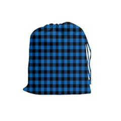 Lumberjack Fabric Pattern Blue Black Drawstring Pouches (large)  by EDDArt