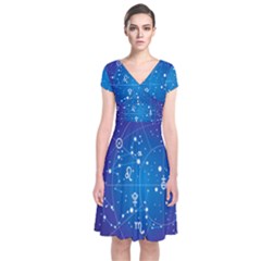Astrology Illness Prediction Zodiac Star Short Sleeve Front Wrap Dress by Mariart
