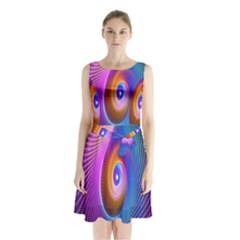 Abstract Fractal Bright Hole Wave Chevron Gold Purple Blue Green Sleeveless Waist Tie Chiffon Dress by Mariart