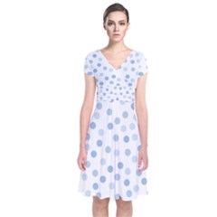 Bubble Balloon Circle Polka Blue Short Sleeve Front Wrap Dress by Mariart