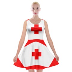 Tabla Laboral Sign Red White Velvet Skater Dress by Mariart