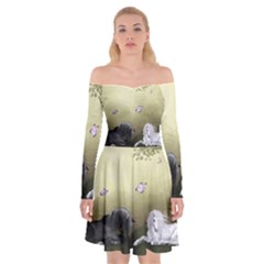 Wonderful Whte Unicorn With Black Horse Off Shoulder Skater Dress by FantasyWorld7