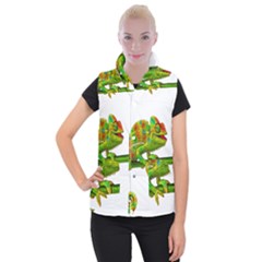 Chameleons Women s Button Up Puffer Vest by Valentinaart