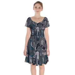 Abstract Art Short Sleeve Bardot Dress by ValentinaDesign