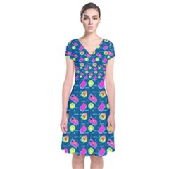 Summer Pattern Short Sleeve Front Wrap Dress by ValentinaDesign