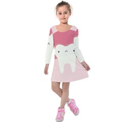 Sad Tooth Pink Kids  Long Sleeve Velvet Dress by Mariart