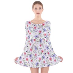 Floral Pattern Long Sleeve Velvet Skater Dress by ValentinaDesign