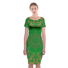 Summer Landscape In Green And Gold Classic Short Sleeve Midi Dress by pepitasart