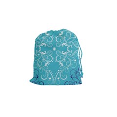 Repeatable Flower Leaf Blue Drawstring Pouches (small)  by Mariart