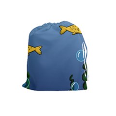 Water Bubbles Fish Seaworld Blue Drawstring Pouches (large)  by Mariart