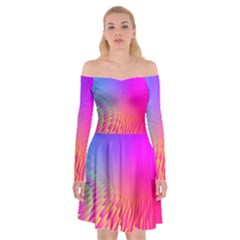 Light Aurora Pink Purple Gold Off Shoulder Skater Dress by Mariart