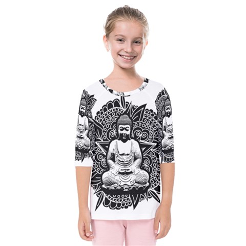 Ornate Buddha Kids  Quarter Sleeve Raglan Tee by Valentinaart