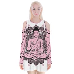 Ornate Buddha Velvet Long Sleeve Shoulder Cutout Dress by Valentinaart