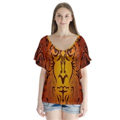 Lion Man Tribal Flutter Sleeve Top by BangZart