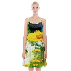 Yellow Flowers Spaghetti Strap Velvet Dress by BangZart