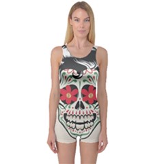 Man Sugar Skull One Piece Boyleg Swimsuit by LimeGreenFlamingo