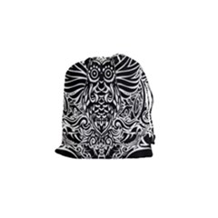 Tattoo Tribal Owl Drawstring Pouches (small)  by Valentinaart