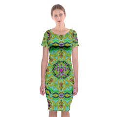 Golden Star Mandala In Fantasy Cartoon Style Classic Short Sleeve Midi Dress by pepitasart