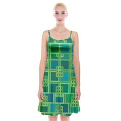 Green Abstract Geometric Spaghetti Strap Velvet Dress by BangZart